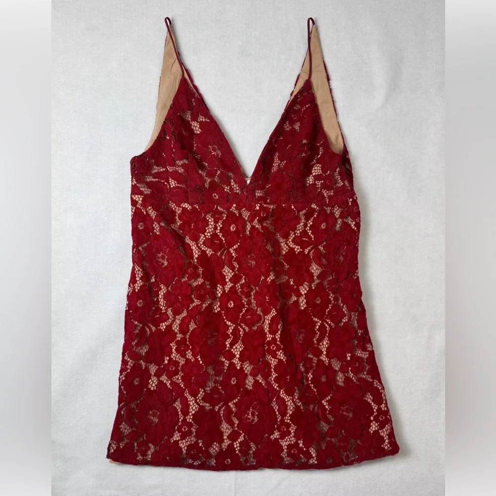 Free People Size‎ 12 Red Love Laced Corduroy V-Neck Mini Dress